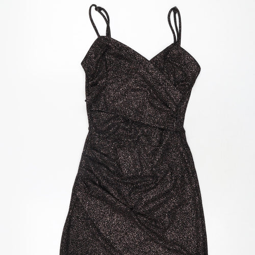 Amy & Clo in Vogue Womens Black Geometric Polyester Bodycon Size S V-Neck Pullover