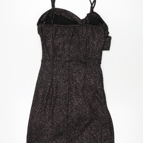 Amy & Clo in Vogue Womens Black Geometric Polyester Bodycon Size S V-Neck Pullover