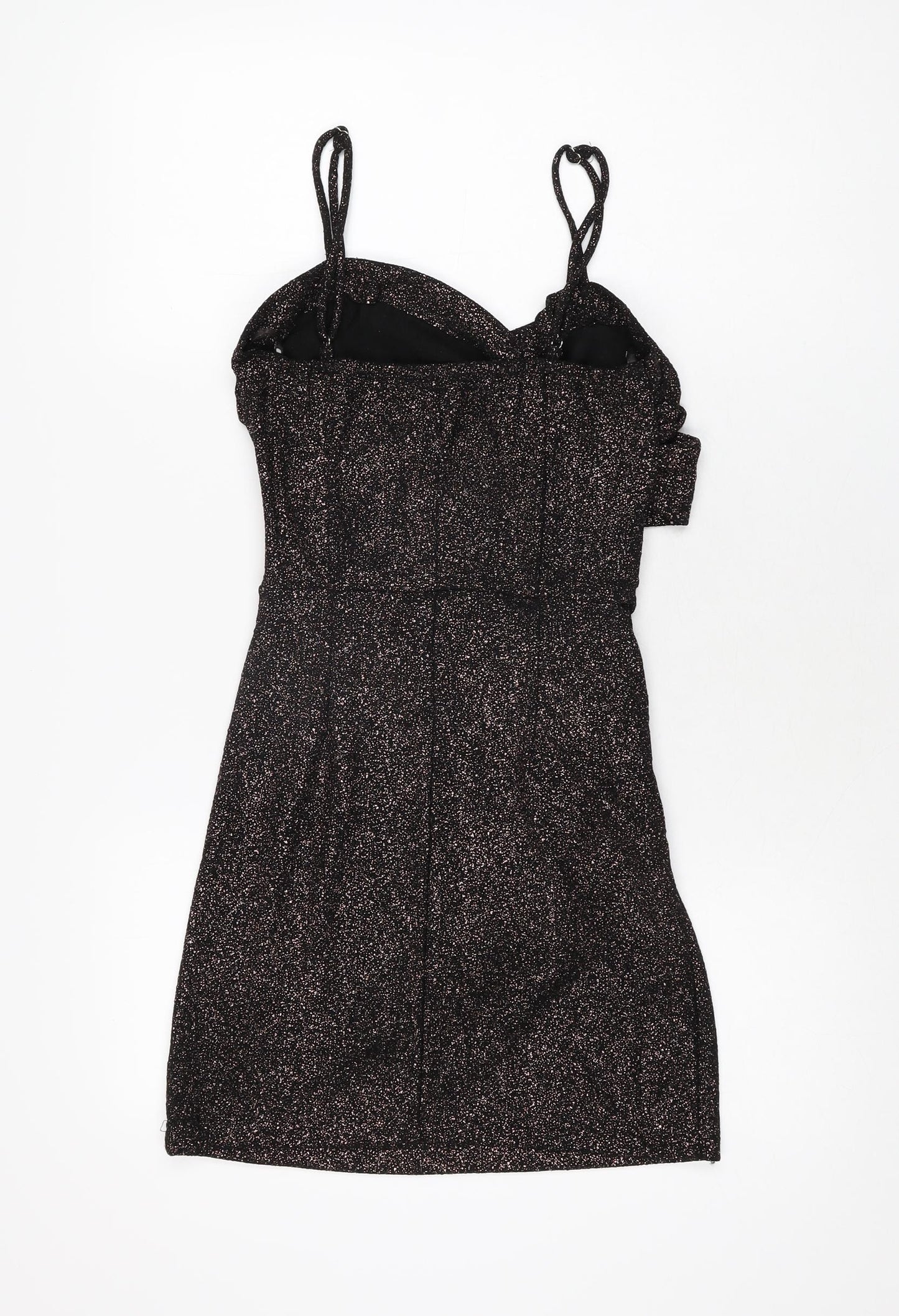 Amy & Clo in Vogue Womens Black Geometric Polyester Bodycon Size S V-Neck Pullover