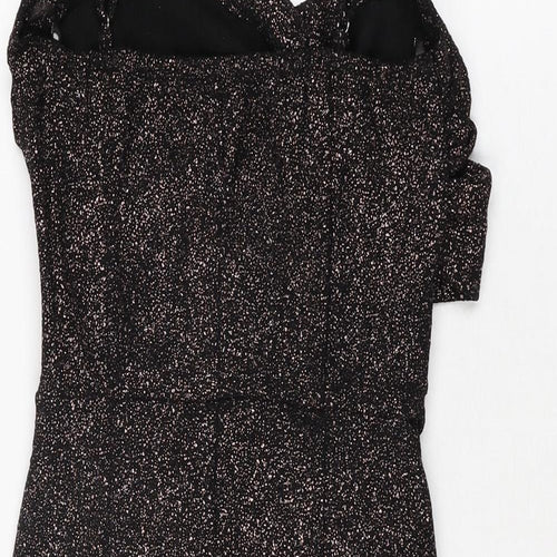 Amy & Clo in Vogue Womens Black Geometric Polyester Bodycon Size S V-Neck Pullover