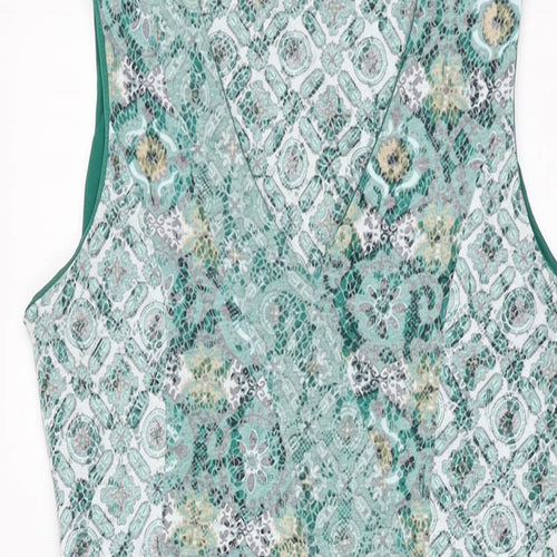Marks and Spencer Womens Green Geometric Polyester A-Line Size 10 V-Neck Pullover
