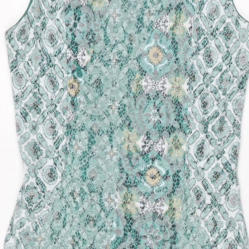 Marks and Spencer Womens Green Geometric Polyester A-Line Size 10 V-Neck Pullover
