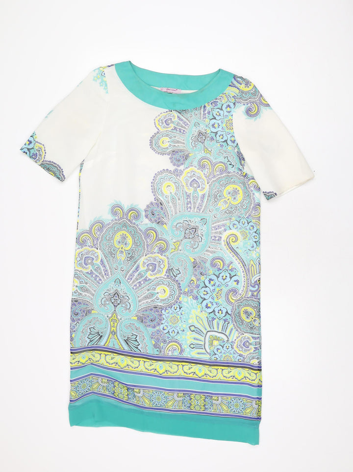 Per Una Womens White Paisley Polyester Shift Size 10 Boat Neck Pullover