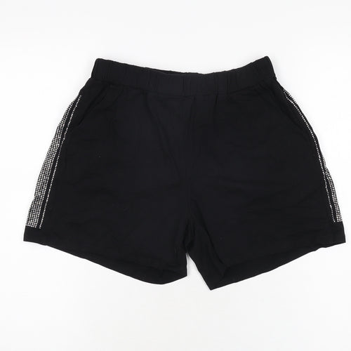 L'olive Verte Womens Black Cotton Sweat Shorts Size L L4 in Regular Pull On