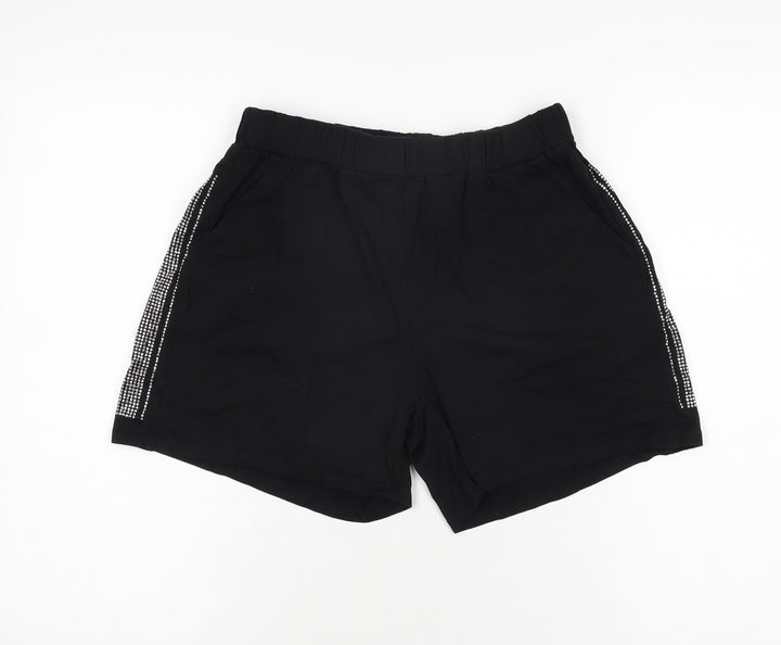 L'olive Verte Womens Black Cotton Sweat Shorts Size L L4 in Regular Pull On
