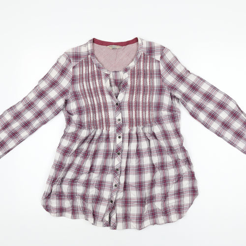 Marks and Spencer Womens Purple Plaid Cotton Basic Button-Up Size 8 V-Neck