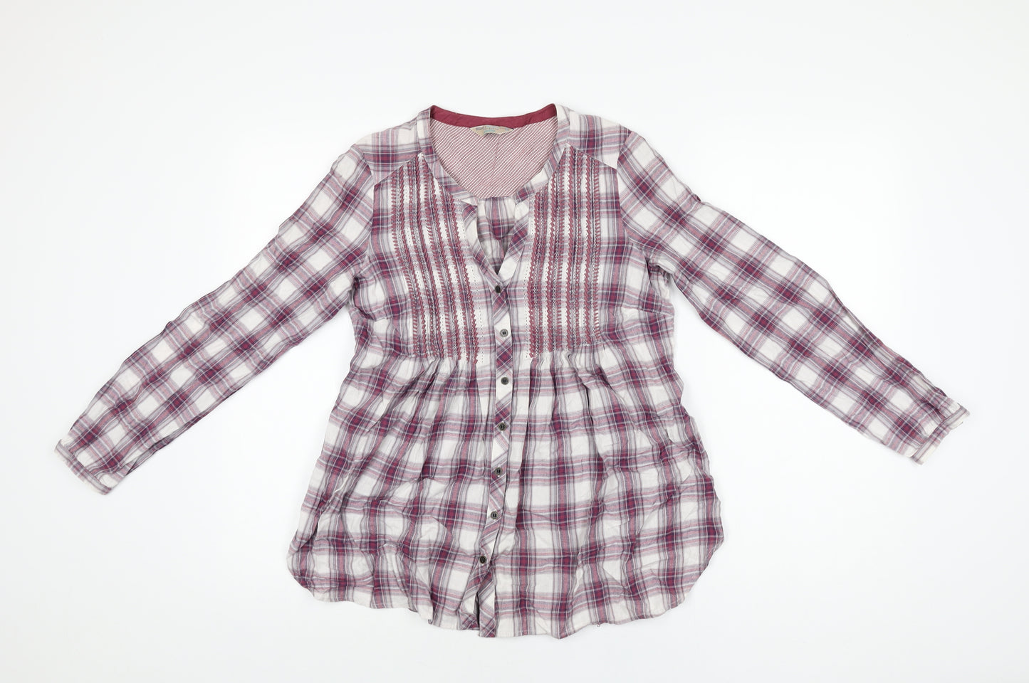 Marks and Spencer Womens Purple Plaid Cotton Basic Button-Up Size 8 V-Neck