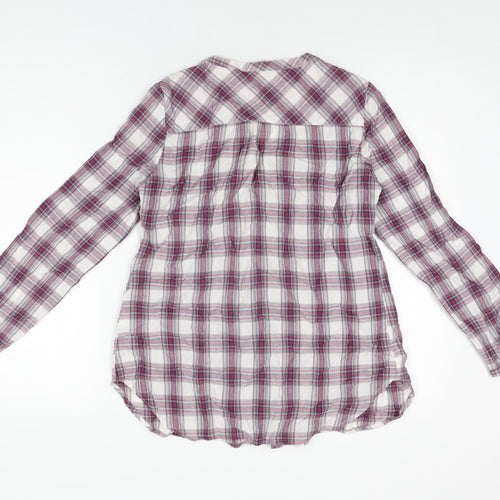Marks and Spencer Womens Purple Plaid Cotton Basic Button-Up Size 8 V-Neck