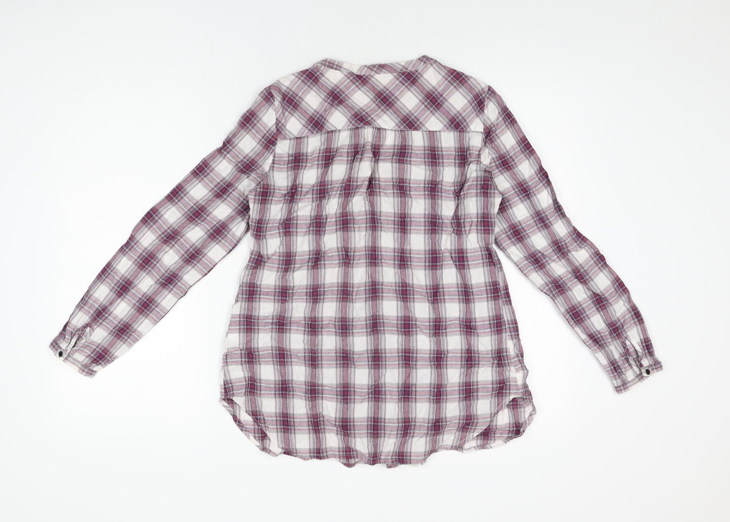 Marks and Spencer Womens Purple Plaid Cotton Basic Button-Up Size 8 V-Neck
