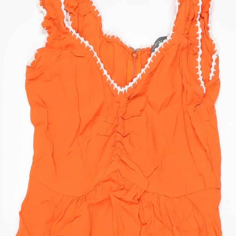 Mint Velvet Womens Orange Viscose A-Line Size 12 V-Neck Zip