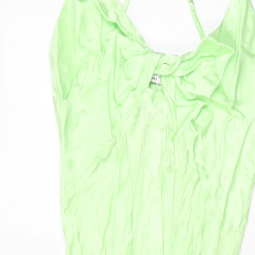 Bershk Womens Green Viscose Slip Dress Size M V-Neck Pullover