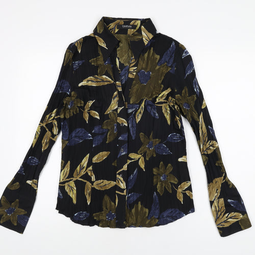 Taifun Womens Black Floral Polyester Basic Button-Up Size 14 Collared