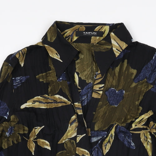 Taifun Womens Black Floral Polyester Basic Button-Up Size 14 Collared