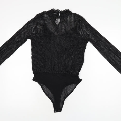 New Look Womens Black Polyamide Bodysuit One-Piece Size 10 Snap