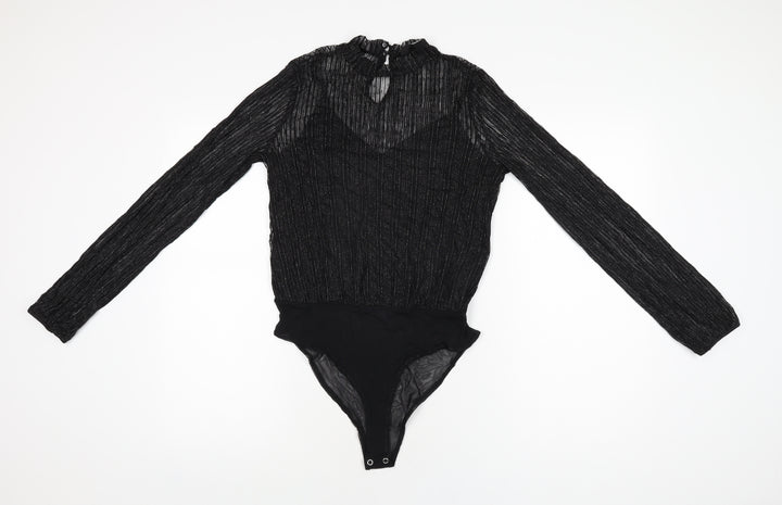 New Look Womens Black Polyamide Bodysuit One-Piece Size 10 Snap
