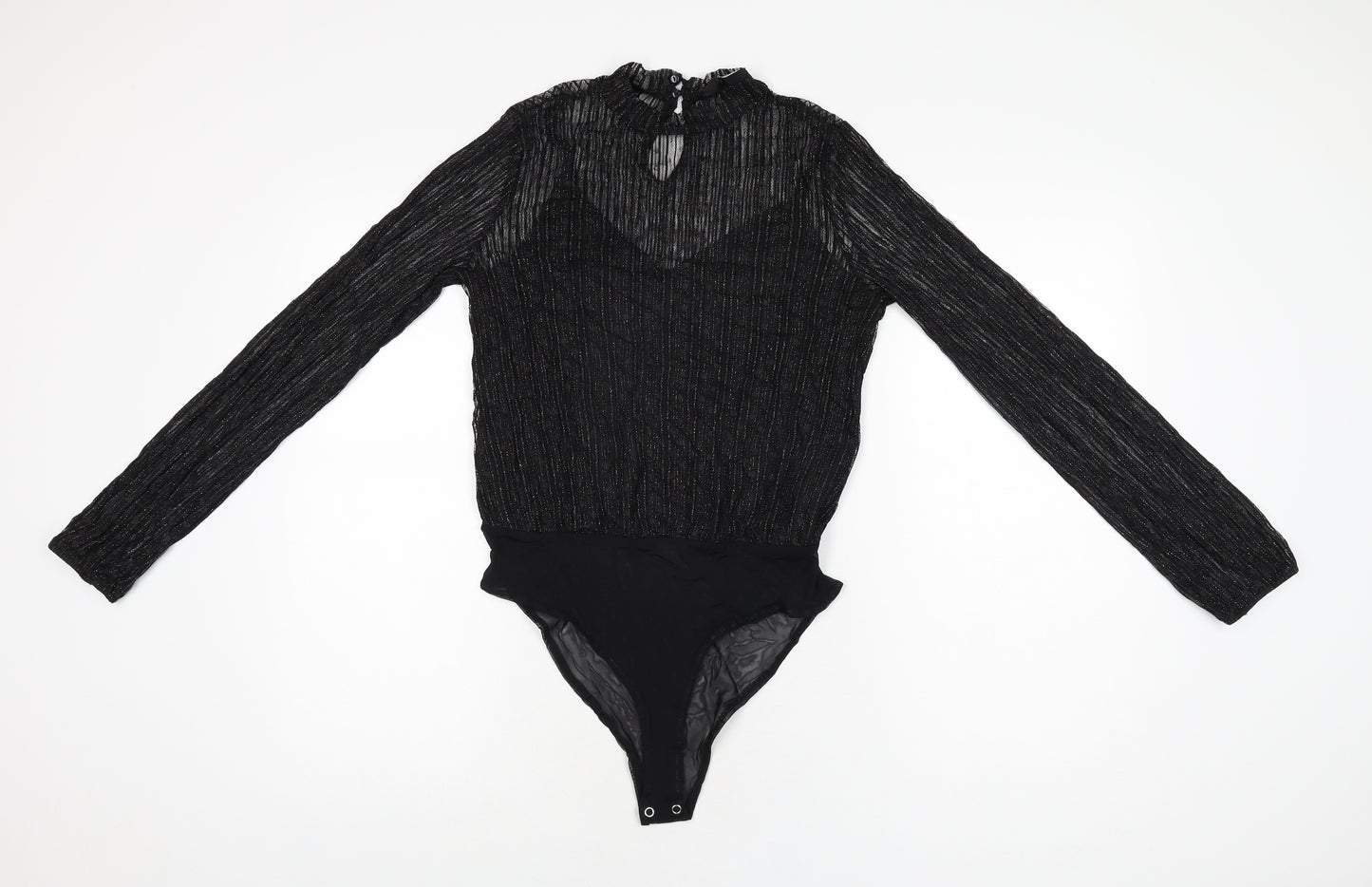New Look Womens Black Polyamide Bodysuit One-Piece Size 10 Snap