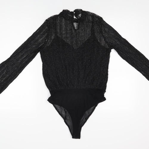 New Look Womens Black Polyamide Bodysuit One-Piece Size 10 Snap