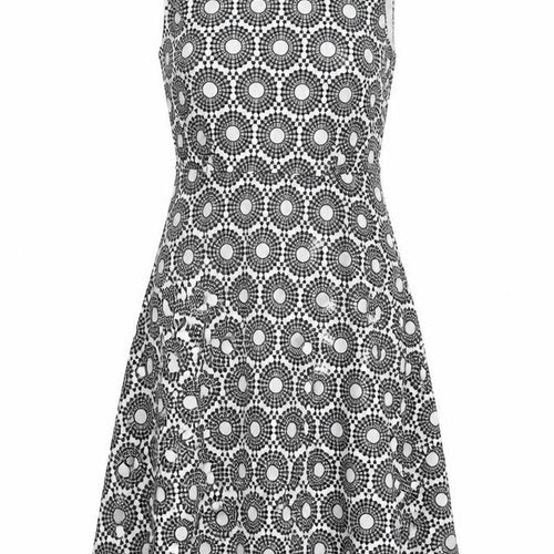 Mela Loves London Womens White Geometric Polyester Skater Dress Size 10 Round Neck Zip