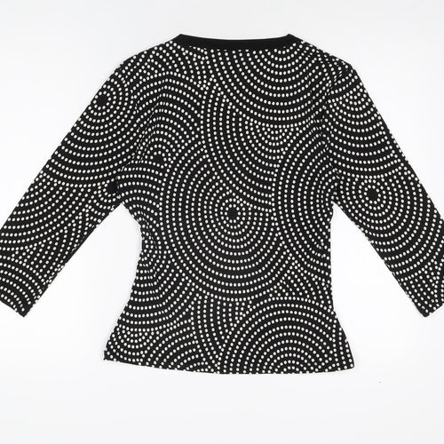 Wallis Womens Black Polka Dot Polyester Basic T-Shirt Size 12 V-Neck