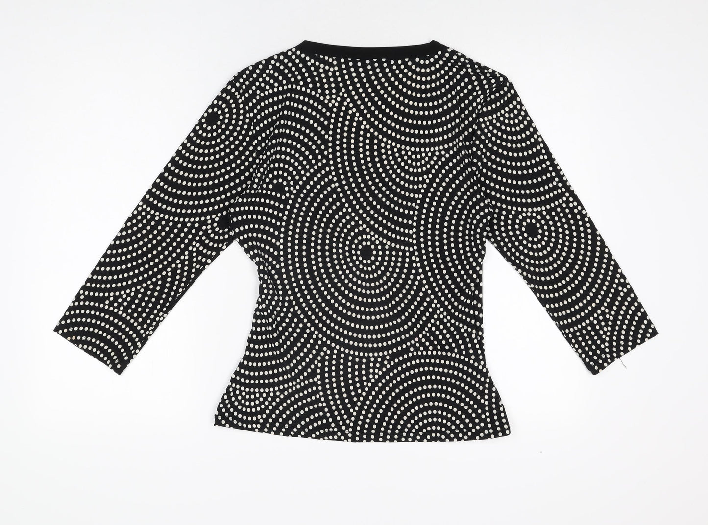 Wallis Womens Black Polka Dot Polyester Basic T-Shirt Size 12 V-Neck