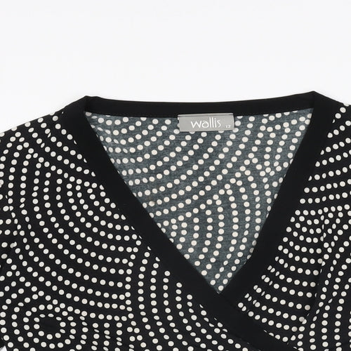 Wallis Womens Black Polka Dot Polyester Basic T-Shirt Size 12 V-Neck