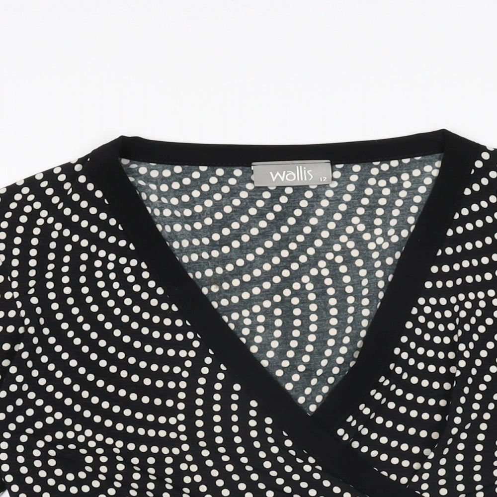 Wallis Womens Black Polka Dot Polyester Basic T-Shirt Size 12 V-Neck