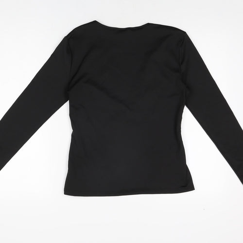 CBR Womens Black Floral Cotton Basic T-Shirt Size S V-Neck