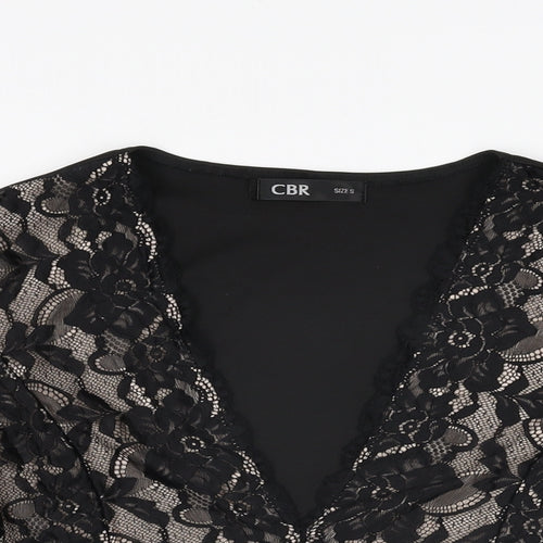 CBR Womens Black Floral Cotton Basic T-Shirt Size S V-Neck