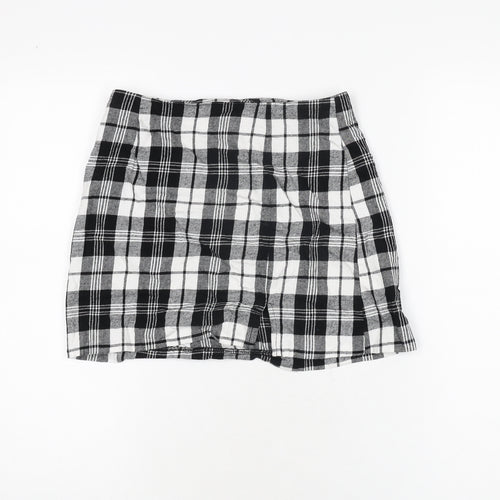 ASOS Womens Black Plaid Cotton Mini Skirt Size 8 Zip