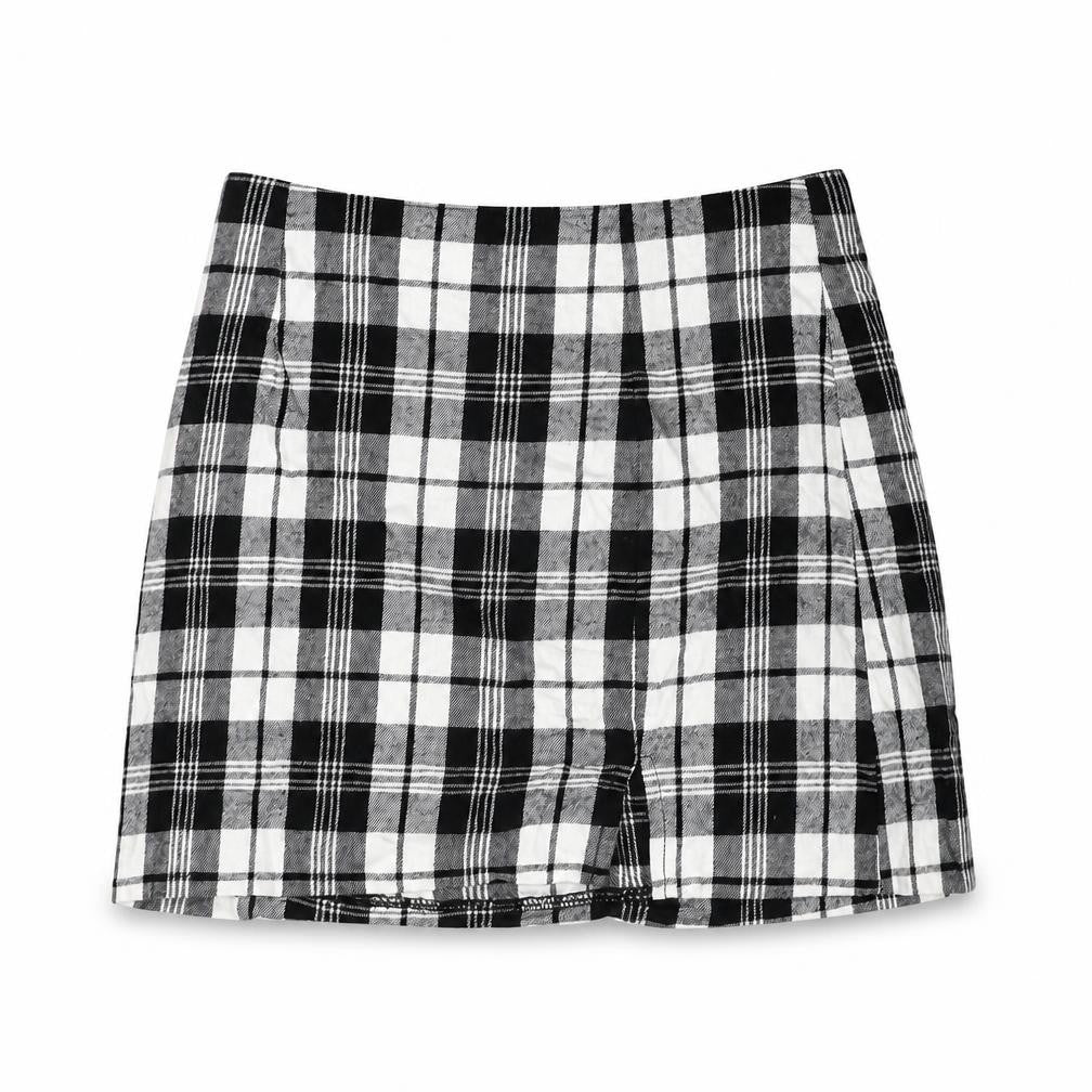 ASOS Womens Black Plaid Cotton Mini Skirt Size 8 Zip