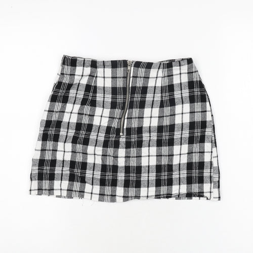 ASOS Womens Black Plaid Cotton Mini Skirt Size 8 Zip
