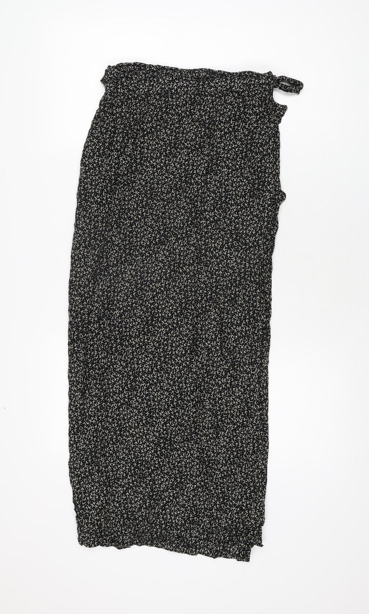 Clothing Specialist Womens Black Geometric Polyester Wrap Skirt Size L Tie