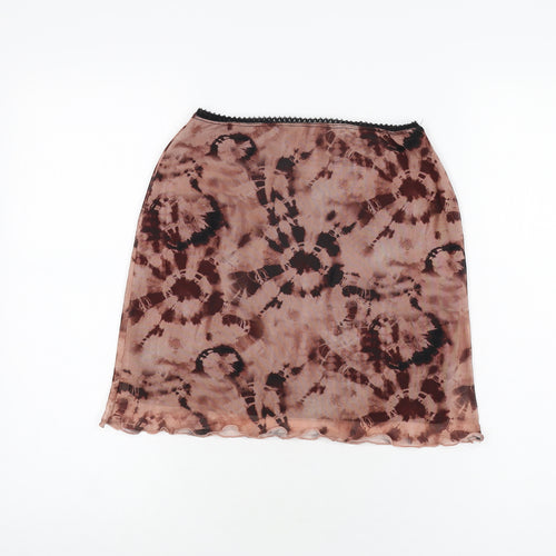 PRETTYLITTLETHING Womens Pink Geometric Polyester Mini Skirt Size 10 - Tie Dye