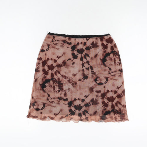 PRETTYLITTLETHING Womens Pink Geometric Polyester Mini Skirt Size 10 - Tie Dye