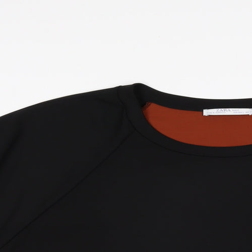 Zara Womens Black Polyester Basic T-Shirt Size L Round Neck