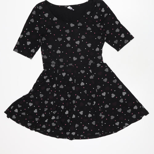 By Henry Holland Womens Black Geometric Polyester Skater Dress Size 10 Round Neck Pullover