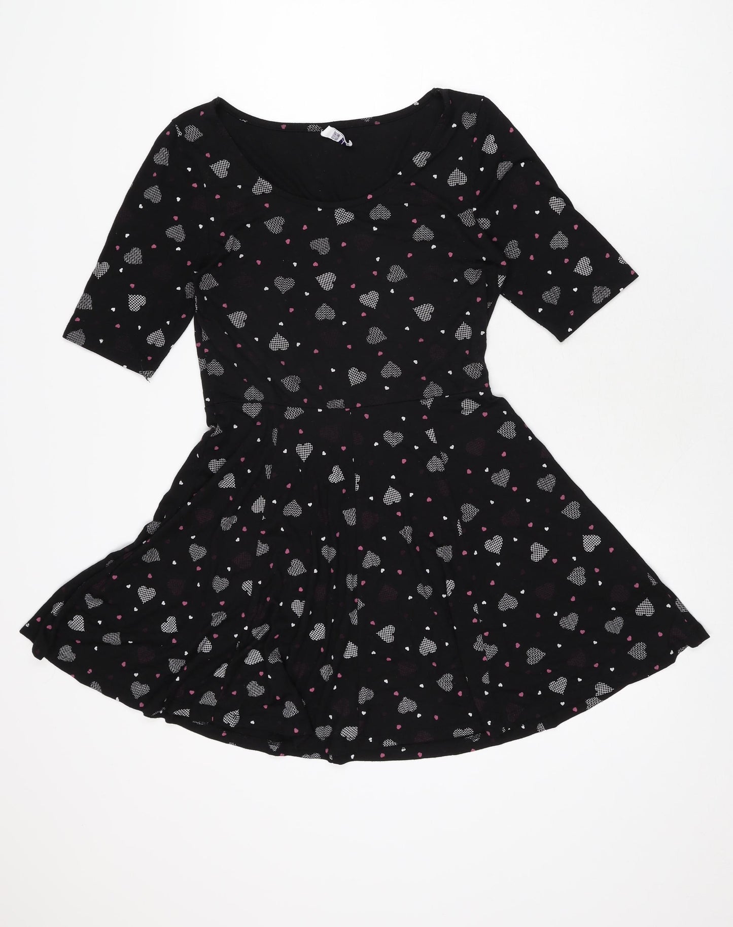 By Henry Holland Womens Black Geometric Polyester Skater Dress Size 10 Round Neck Pullover