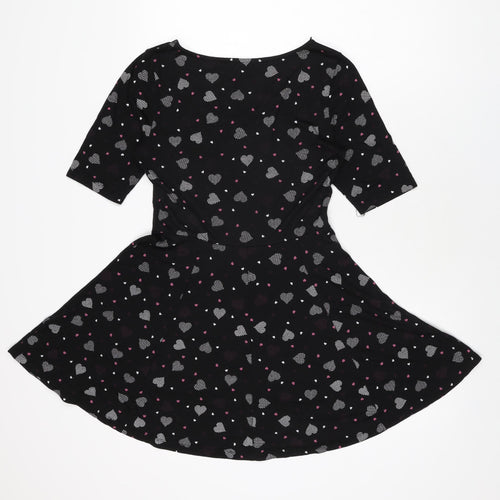 By Henry Holland Womens Black Geometric Polyester Skater Dress Size 10 Round Neck Pullover