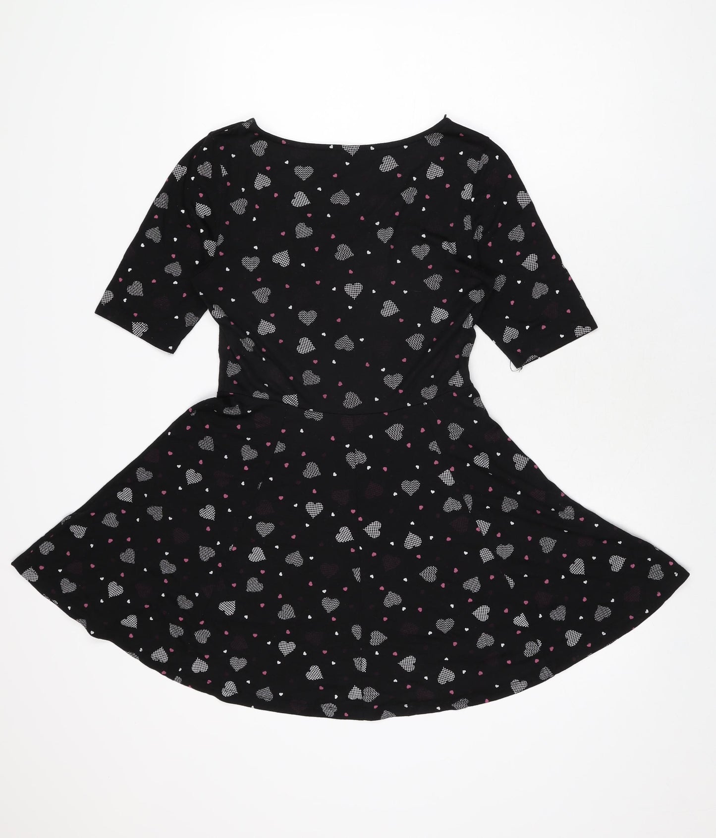 By Henry Holland Womens Black Geometric Polyester Skater Dress Size 10 Round Neck Pullover