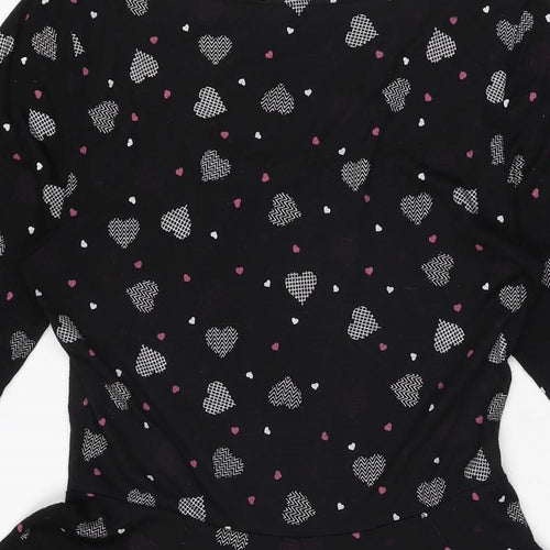 By Henry Holland Womens Black Geometric Polyester Skater Dress Size 10 Round Neck Pullover