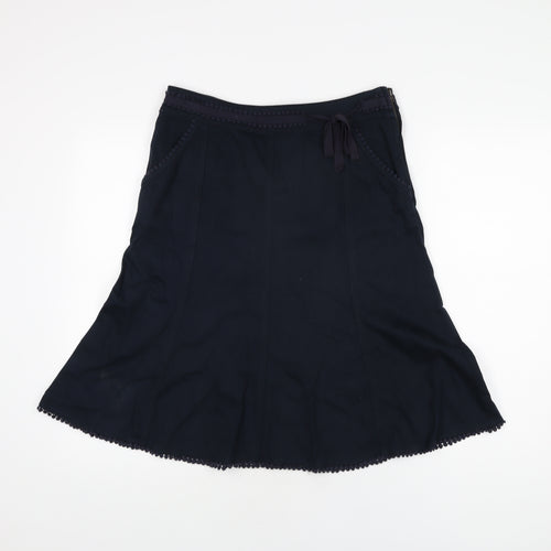 Per Una Womens Blue Cotton Flare Skirt Size 10 Zip