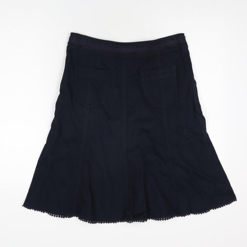 Per Una Womens Blue Cotton Flare Skirt Size 10 Zip