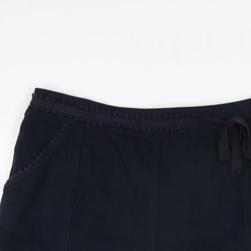 Per Una Womens Blue Cotton Flare Skirt Size 10 Zip