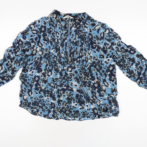 NEXT Womens Blue Geometric Viscose Basic Blouse Size 6 Round Neck