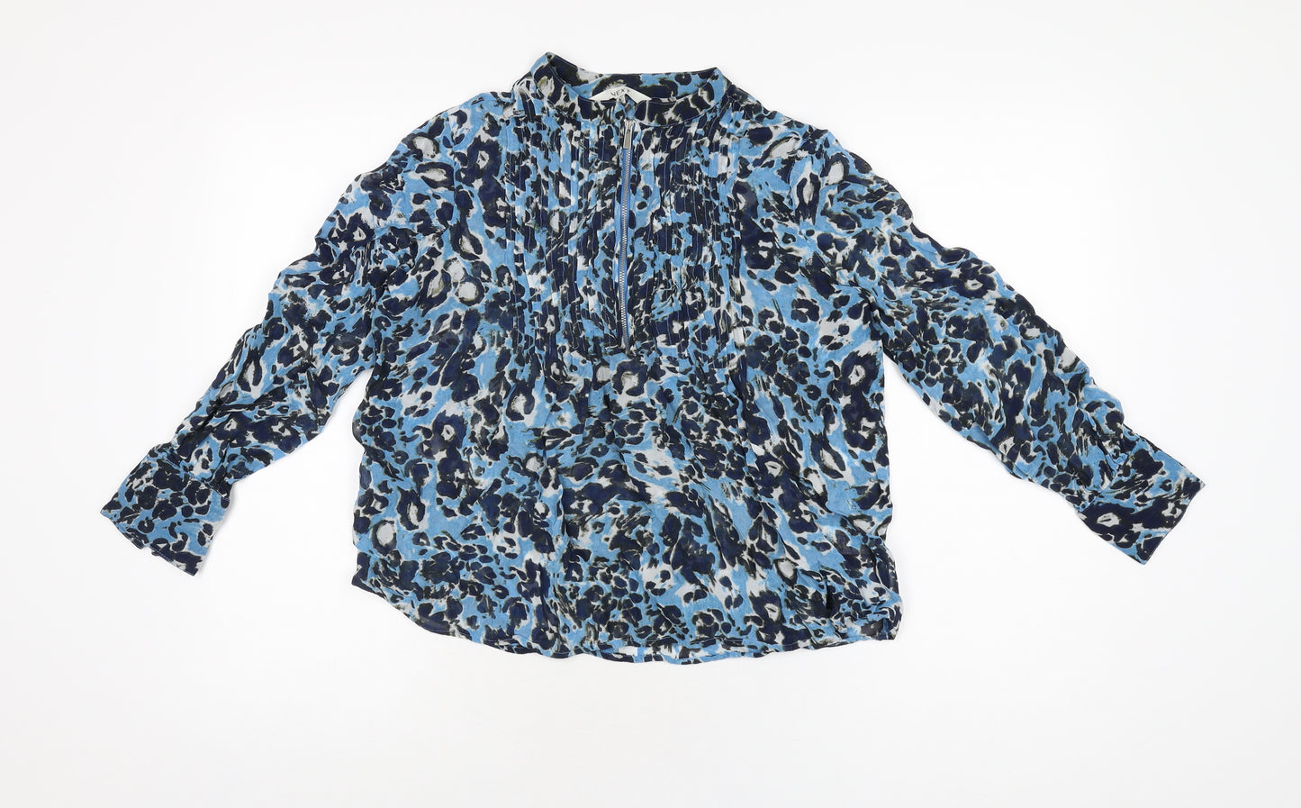 NEXT Womens Blue Geometric Viscose Basic Blouse Size 6 Round Neck