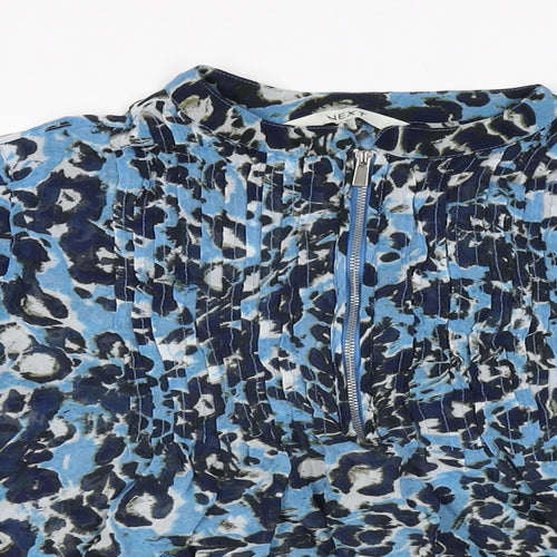 NEXT Womens Blue Geometric Viscose Basic Blouse Size 6 Round Neck