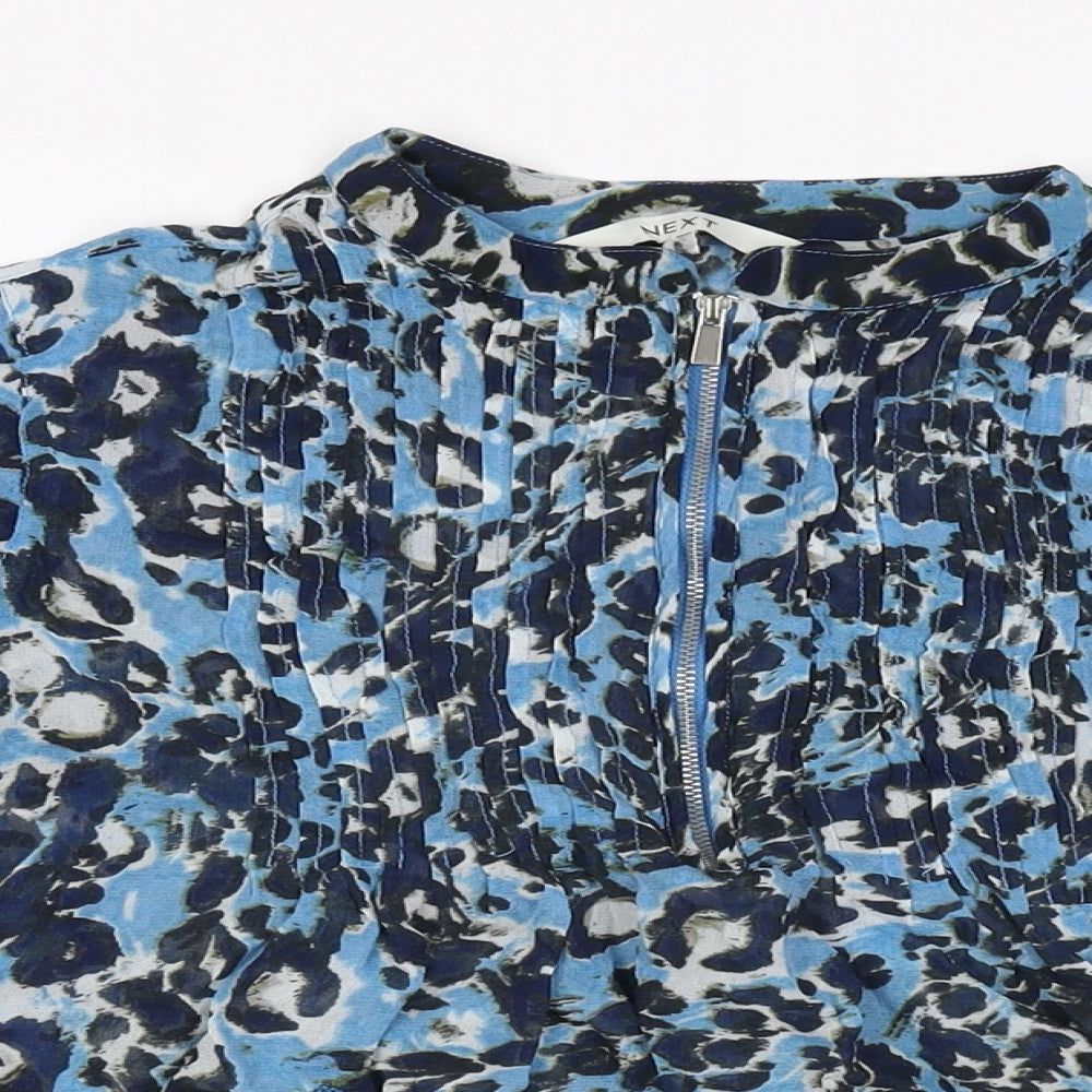 NEXT Womens Blue Geometric Viscose Basic Blouse Size 6 Round Neck