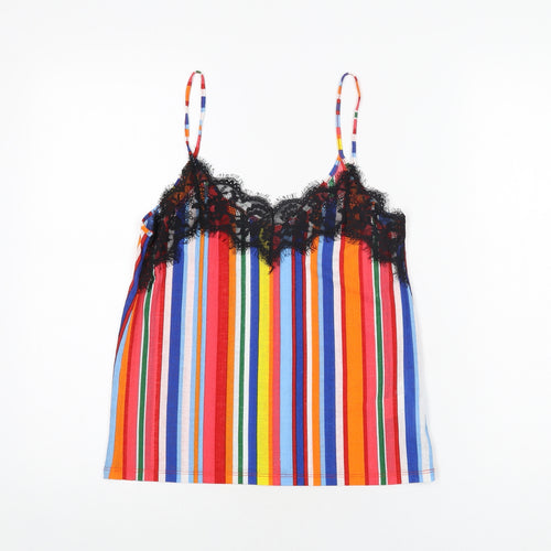 Zara Womens Multicoloured Striped Polyamide Camisole T-Shirt Size S V-Neck