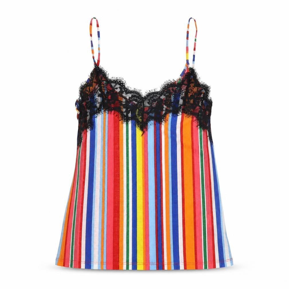 Zara Womens Multicoloured Striped Polyamide Camisole T-Shirt Size S V-Neck