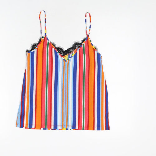 Zara Womens Multicoloured Striped Polyamide Camisole T-Shirt Size S V-Neck